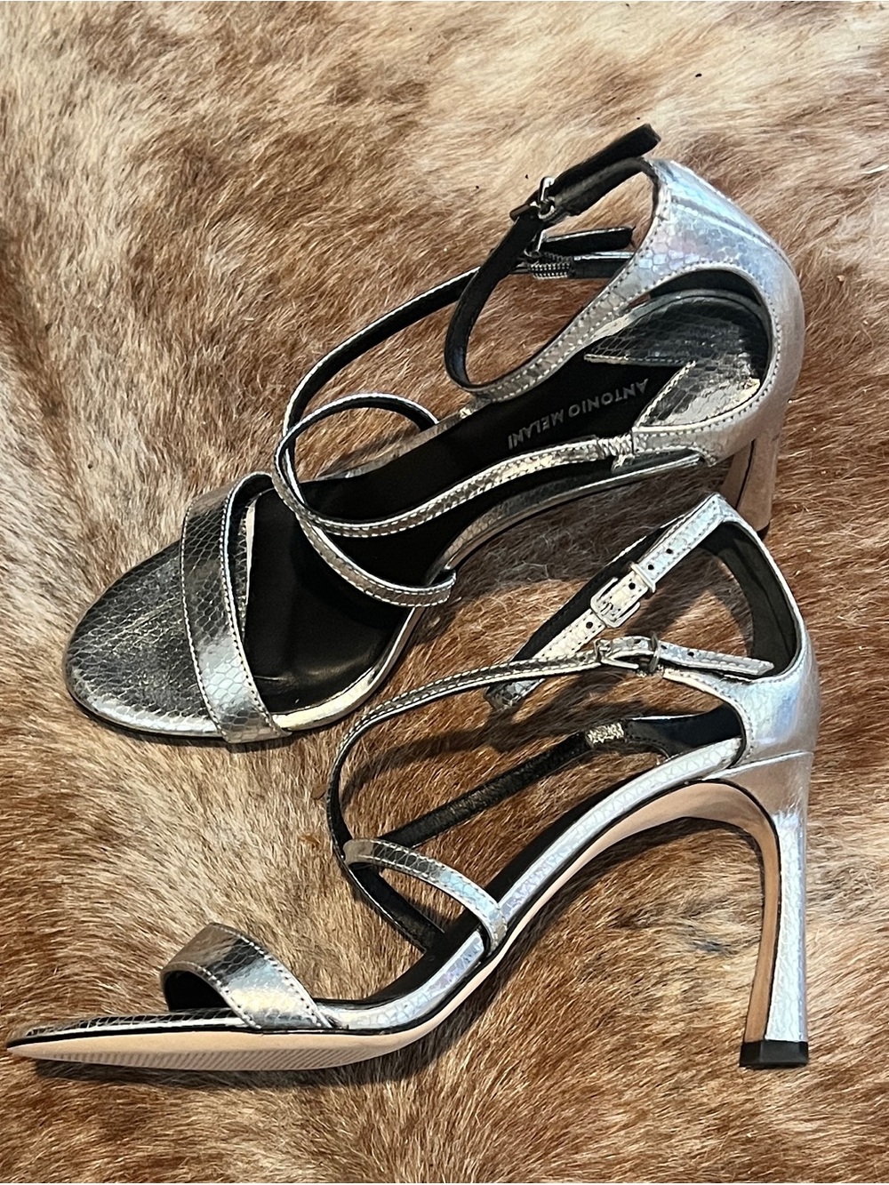 ANTONIO MELANI Metallic Silver Strappy Heels - Picture 2 of 3